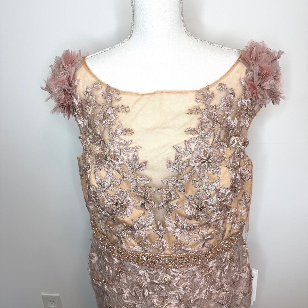 Mac Duggal 79368 Pink Embellished Lace Illusion Neck Gown With 3D Flowers Mocha - Picture 4 of 16